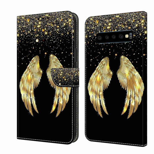 For Samsung Galaxy S10 Crystal 3D Shockproof Protective Leather Phone Case(Golden Wings) by buy2fix