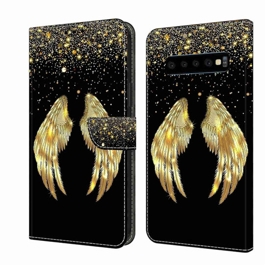 For Samsung Galaxy S10 Crystal 3D Shockproof Protective Leather Phone Case(Golden Wings)