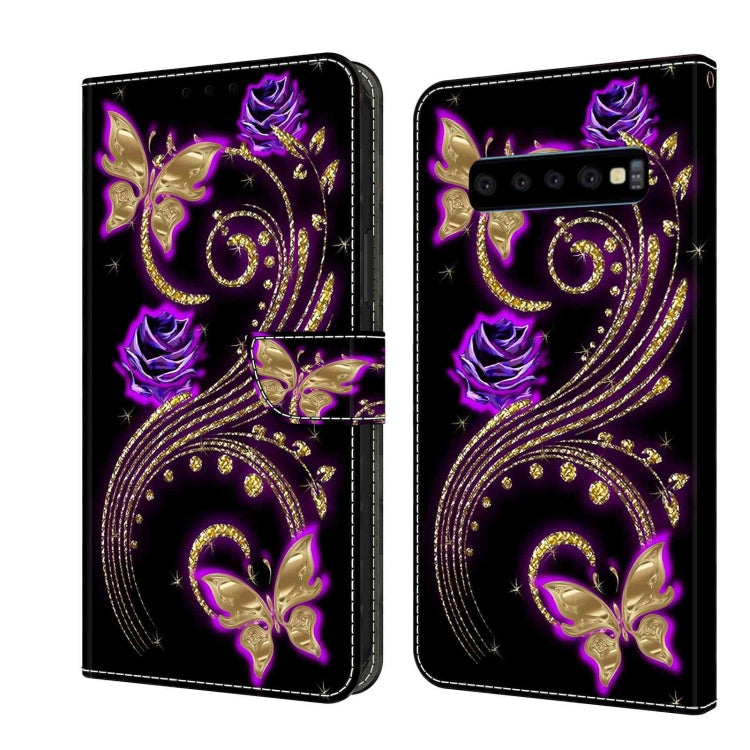 For Samsung Galaxy S10 Crystal 3D Shockproof Protective Leather Phone Case(Purple Flower Butterfly) by buy2fix