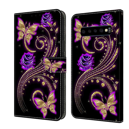 For Samsung Galaxy S10 Crystal 3D Shockproof Protective Leather Phone Case(Purple Flower Butterfly) by buy2fix