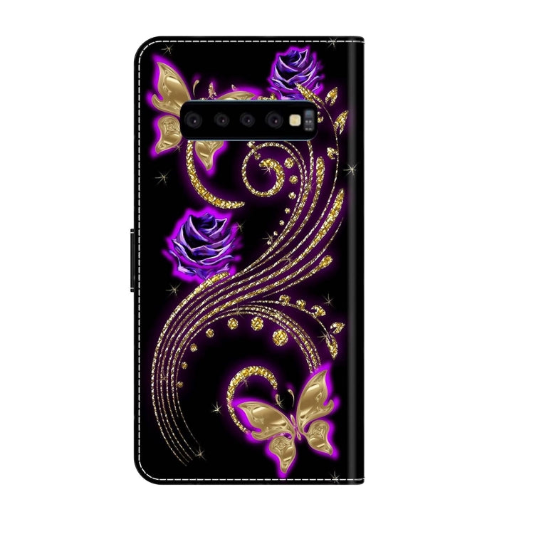 For Samsung Galaxy S10 Crystal 3D Shockproof Protective Leather Phone Case(Purple Flower Butterfly) by buy2fix