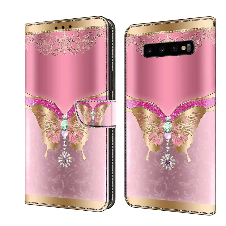 For Samsung Galaxy S10+ Crystal 3D Shockproof Protective Leather Phone Case(Pink Bottom Butterfly) by buy2fix