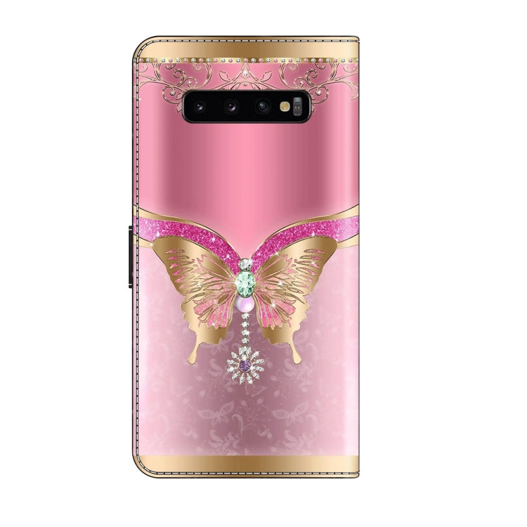 For Samsung Galaxy S10+ Crystal 3D Shockproof Protective Leather Phone Case(Pink Bottom Butterfly) by buy2fix
