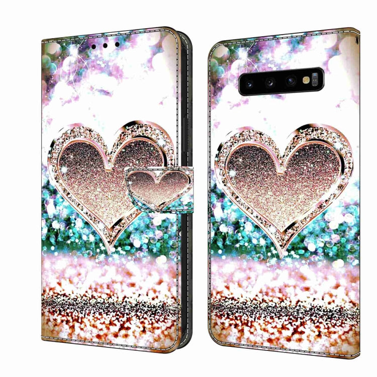 For Samsung Galaxy S10+ Crystal 3D Shockproof Protective Leather Phone Case(Pink Diamond Heart) by buy2fix