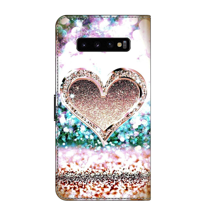 For Samsung Galaxy S10+ Crystal 3D Shockproof Protective Leather Phone Case(Pink Diamond Heart) by buy2fix