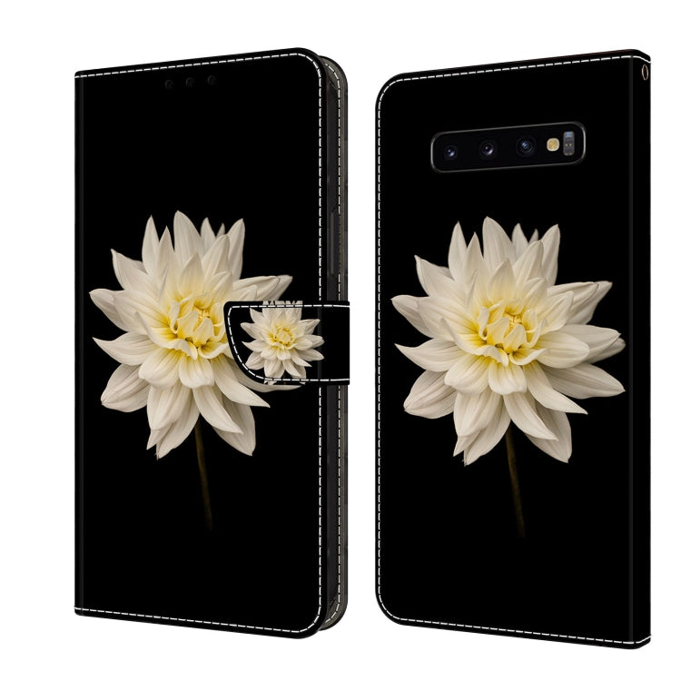 For Samsung Galaxy S10+ Crystal 3D Shockproof Protective Leather Phone Case(White Flower) by buy2fix