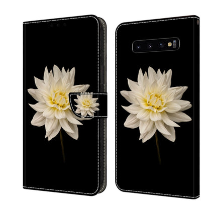 For Samsung Galaxy S10+ Crystal 3D Shockproof Protective Leather Phone Case(White Flower) by buy2fix