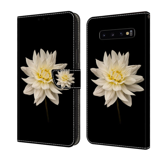 For Samsung Galaxy S10+ Crystal 3D Shockproof Protective Leather Phone Case(White Flower) by buy2fix