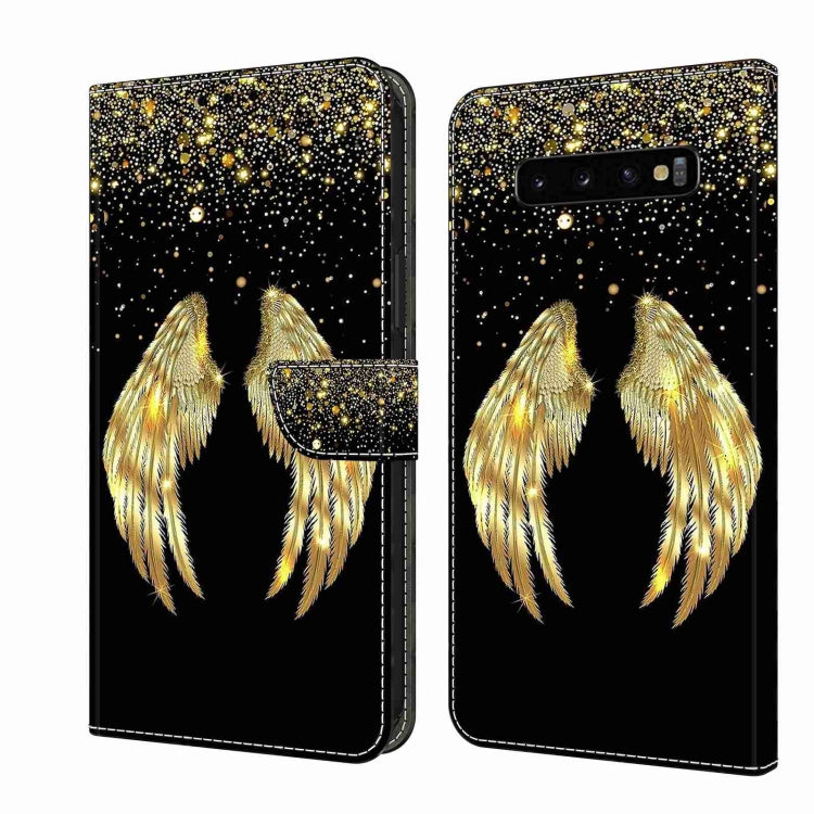 For Samsung Galaxy S10+ Crystal 3D Shockproof Protective Leather Phone Case(Golden Wings) by buy2fix