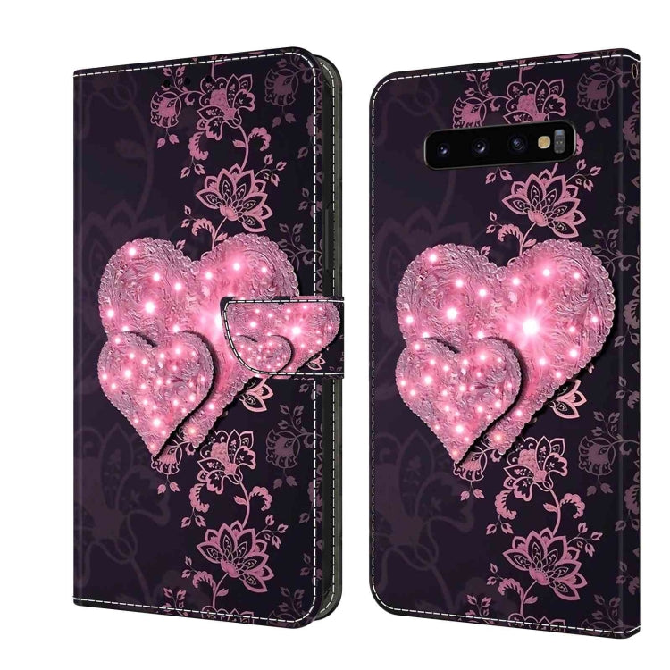 For Samsung Galaxy S10+ Crystal 3D Shockproof Protective Leather Phone Case(Lace Love) by buy2fix
