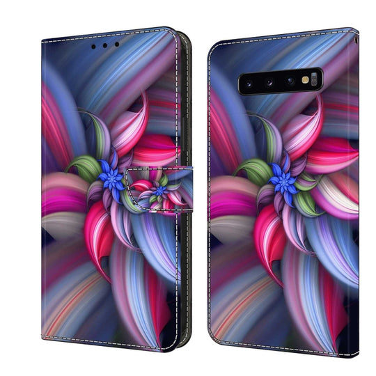 For Samsung Galaxy S10+ Crystal 3D Shockproof Protective Leather Phone Case(Colorful Flower)