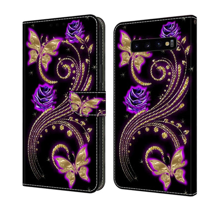 For Samsung Galaxy S10+ Crystal 3D Shockproof Protective Leather Phone Case(Purple Flower Butterfly) by buy2fix
