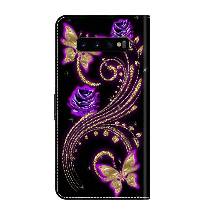 For Samsung Galaxy S10+ Crystal 3D Shockproof Protective Leather Phone Case(Purple Flower Butterfly) by buy2fix