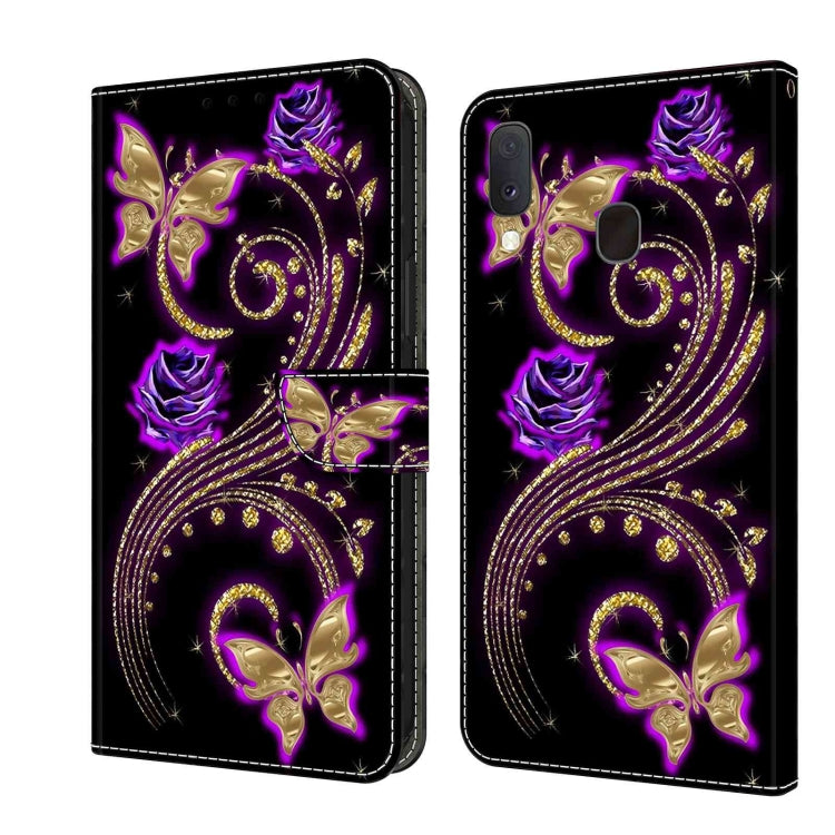 For Samsung Galaxy S10e Crystal 3D Shockproof Protective Leather Phone Case(Purple Flower Butterfly) by buy2fix