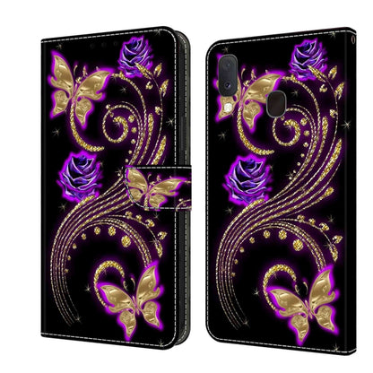 For Samsung Galaxy S10e Crystal 3D Shockproof Protective Leather Phone Case(Purple Flower Butterfly) by buy2fix