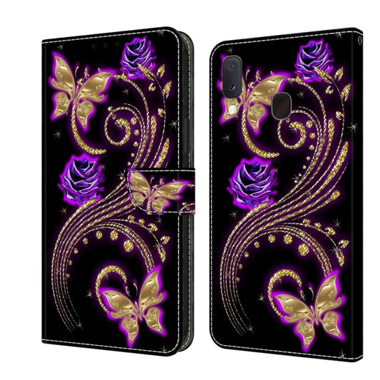 For Samsung Galaxy S10e Crystal 3D Shockproof Protective Leather Phone Case(Purple Flower Butterfly) by buy2fix