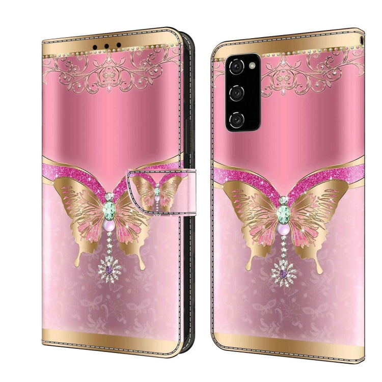 For Samsung Galaxy S20 FE Crystal 3D Shockproof Protective Leather Phone Case(Pink Bottom Butterfly) by buy2fix