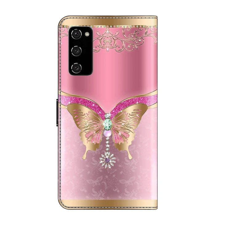 For Samsung Galaxy S20 FE Crystal 3D Shockproof Protective Leather Phone Case(Pink Bottom Butterfly) by buy2fix