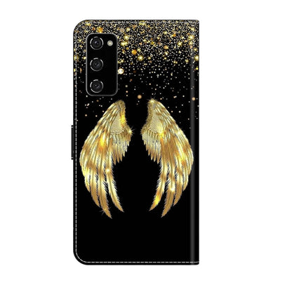 For Samsung Galaxy S20 FE Crystal 3D Shockproof Protective Leather Phone Case(Golden Wings) by buy2fix