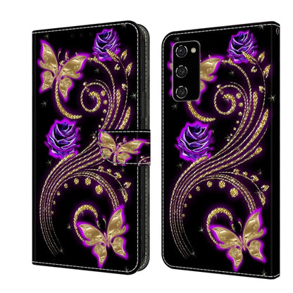 For Samsung Galaxy S20 FE Crystal 3D Shockproof Protective Leather Phone Case(Purple Flower Butterfly) by buy2fix