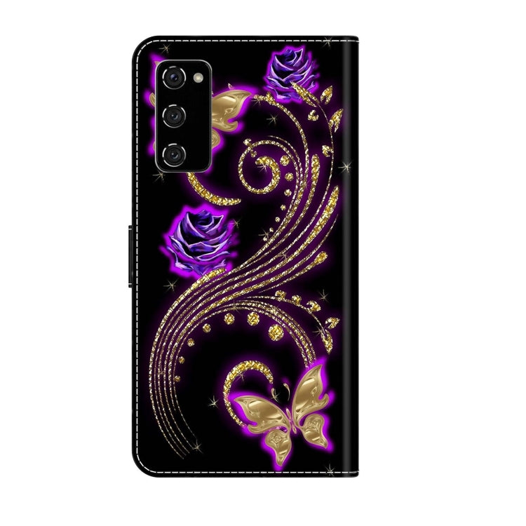 For Samsung Galaxy S20 FE Crystal 3D Shockproof Protective Leather Phone Case(Purple Flower Butterfly) by buy2fix