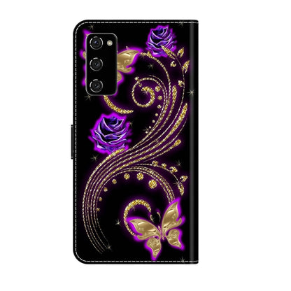 For Samsung Galaxy S20 FE Crystal 3D Shockproof Protective Leather Phone Case(Purple Flower Butterfly) by buy2fix
