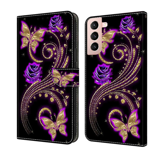 For Samsung Galaxy S21 Crystal 3D Shockproof Protective Leather Phone Case(Purple Flower Butterfly) - Galaxy S21 5G Cases by buy2fix | Online Shopping UK | buy2fix