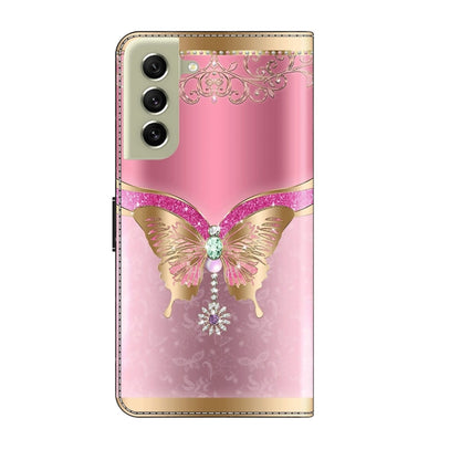 For Samsung Galaxy S21 FE 5G Crystal 3D Shockproof Protective Leather Phone Case(Pink Bottom Butterfly) by buy2fix