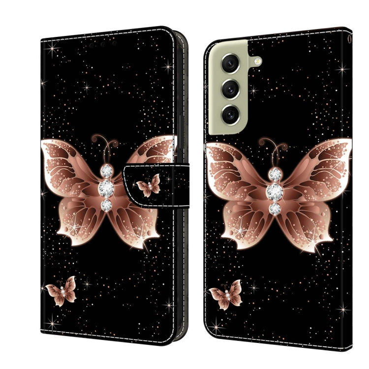 For Samsung Galaxy S21 FE 5G Crystal 3D Shockproof Protective Leather Phone Case(Pink Diamond Butterfly) by buy2fix