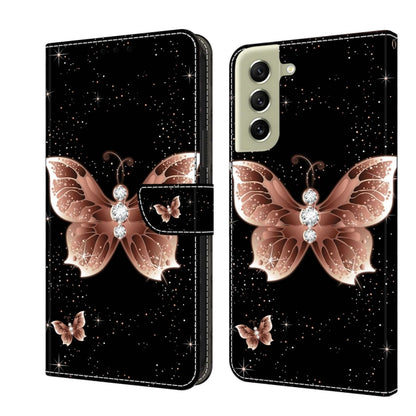 For Samsung Galaxy S21 FE 5G Crystal 3D Shockproof Protective Leather Phone Case(Pink Diamond Butterfly) by buy2fix