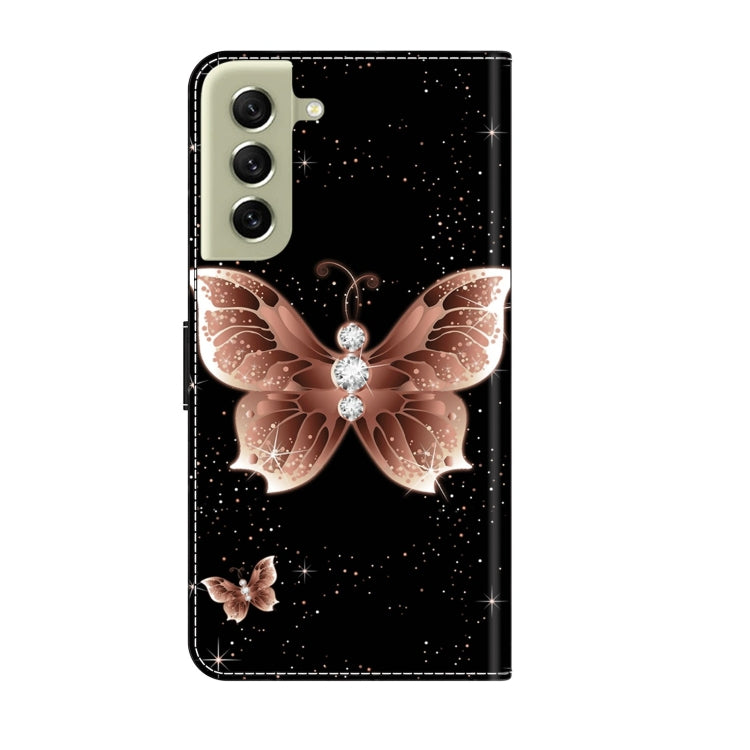 For Samsung Galaxy S21 FE 5G Crystal 3D Shockproof Protective Leather Phone Case(Pink Diamond Butterfly) by buy2fix
