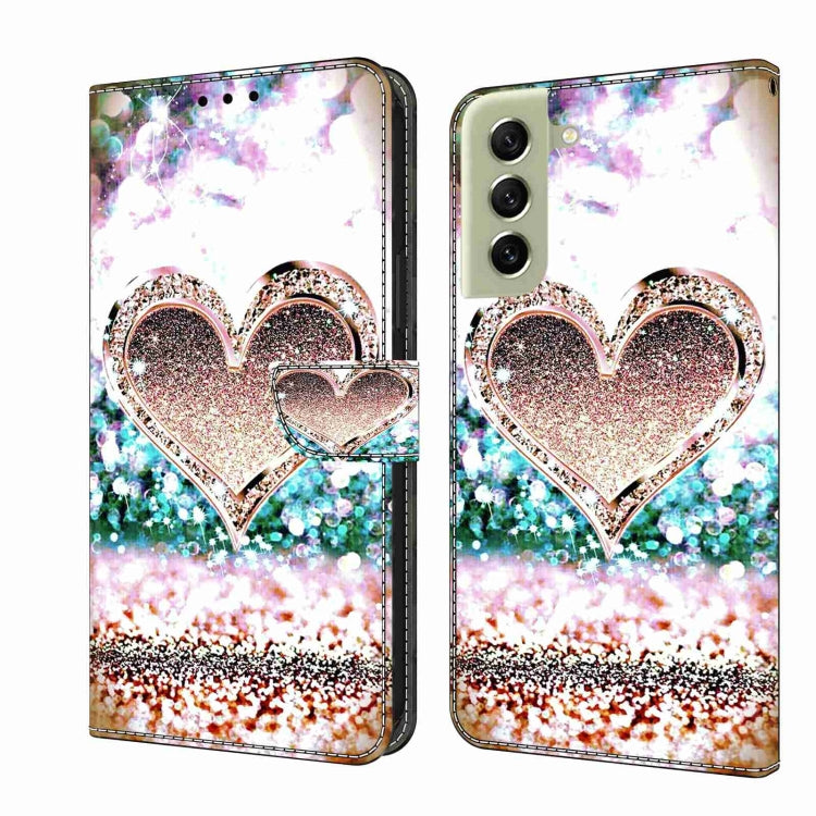 For Samsung Galaxy S21 FE 5G Crystal 3D Shockproof Protective Leather Phone Case(Pink Diamond Heart) by buy2fix