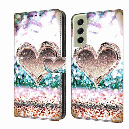 For Samsung Galaxy S21 FE 5G Crystal 3D Shockproof Protective Leather Phone Case(Pink Diamond Heart) by buy2fix
