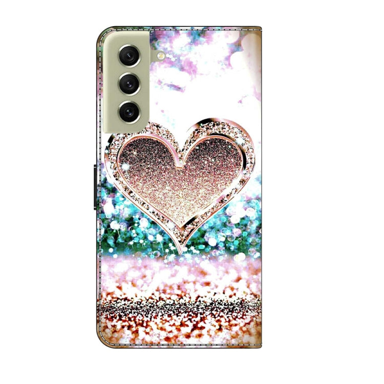 For Samsung Galaxy S21 FE 5G Crystal 3D Shockproof Protective Leather Phone Case(Pink Diamond Heart) by buy2fix