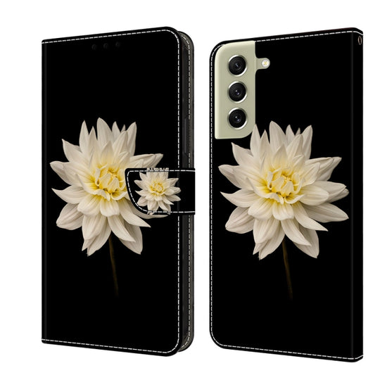 For Samsung Galaxy S21 FE 5G Crystal 3D Shockproof Protective Leather Phone Case(White Flower)