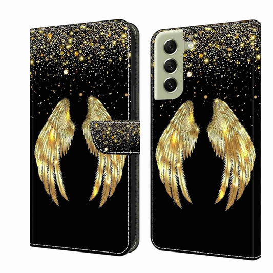 For Samsung Galaxy S21 FE 5G Crystal 3D Shockproof Protective Leather Phone Case(Golden Wings) by buy2fix