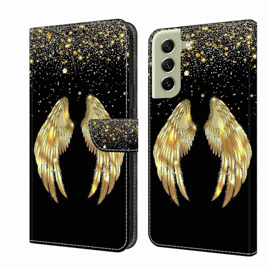 For Samsung Galaxy S21 FE 5G Crystal 3D Shockproof Protective Leather Phone Case(Golden Wings)