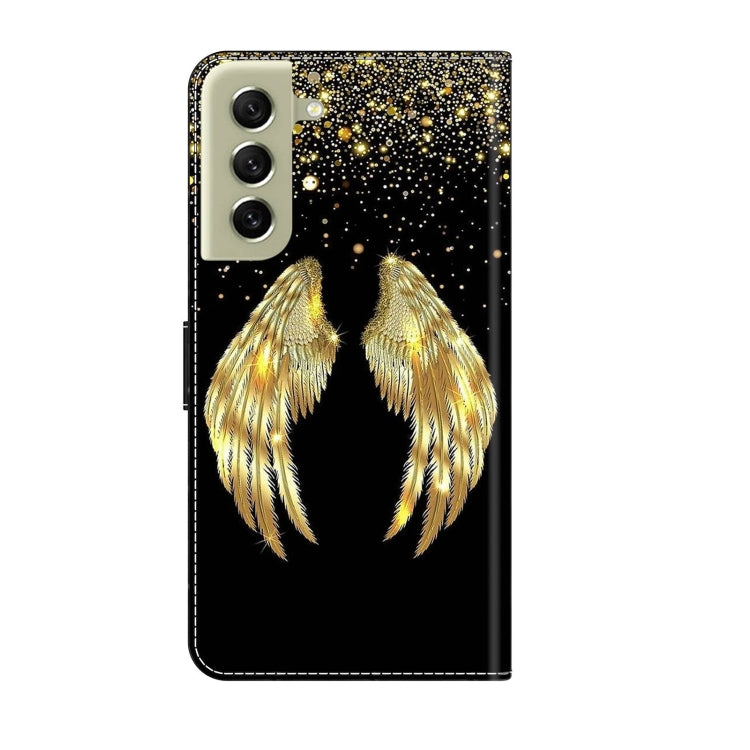 For Samsung Galaxy S21 FE 5G Crystal 3D Shockproof Protective Leather Phone Case(Golden Wings) by buy2fix