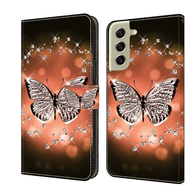 For Samsung Galaxy S21 FE 5G Crystal 3D Shockproof Protective Leather Phone Case(Crystal Butterfly) by buy2fix