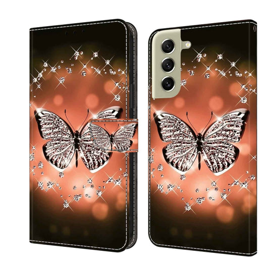 For Samsung Galaxy S21 FE 5G Crystal 3D Shockproof Protective Leather Phone Case(Crystal Butterfly) by buy2fix