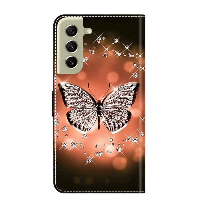 For Samsung Galaxy S21 FE 5G Crystal 3D Shockproof Protective Leather Phone Case(Crystal Butterfly) by buy2fix