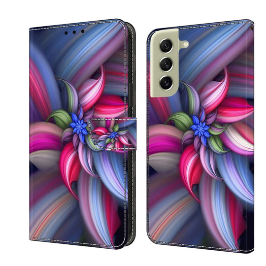 For Samsung Galaxy S21 FE 5G Crystal 3D Shockproof Protective Leather Phone Case(Colorful Flower)