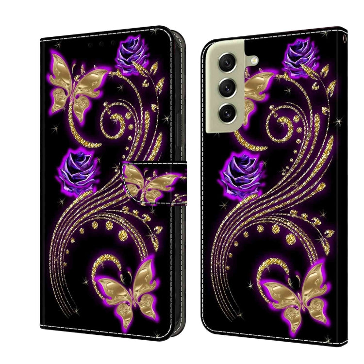 For Samsung Galaxy S21 FE 5G Crystal 3D Shockproof Protective Leather Phone Case(Purple Flower Butterfly) by buy2fix