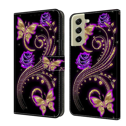 For Samsung Galaxy S21 FE 5G Crystal 3D Shockproof Protective Leather Phone Case(Purple Flower Butterfly) by buy2fix