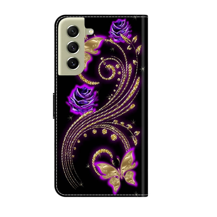 For Samsung Galaxy S21 FE 5G Crystal 3D Shockproof Protective Leather Phone Case(Purple Flower Butterfly) by buy2fix