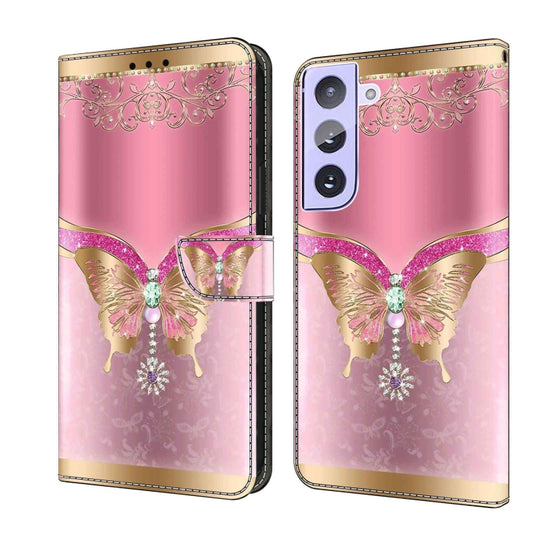 For Samsung Galaxy S21+ Crystal 3D Shockproof Protective Leather Phone Case(Pink Bottom Butterfly) - Galaxy S21+ 5G Cases by buy2fix | Online Shopping UK | buy2fix
