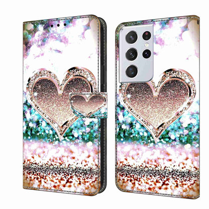 For Samsung Galaxy S21 Ultra Crystal 3D Shockproof Protective Leather Phone Case(Pink Diamond Heart) - Galaxy S21 Ultra 5G Cases by buy2fix | Online Shopping UK | buy2fix