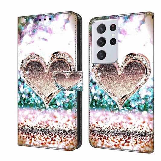 For Samsung Galaxy S21 Ultra Crystal 3D Shockproof Protective Leather Phone Case(Pink Diamond Heart) - Galaxy S21 Ultra 5G Cases by buy2fix | Online Shopping UK | buy2fix