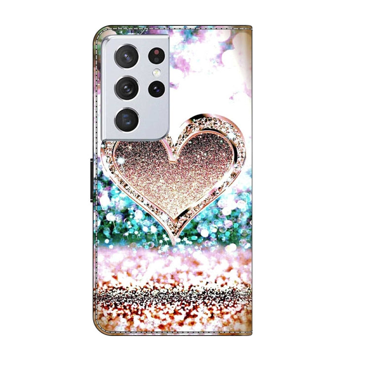 For Samsung Galaxy S21 Ultra Crystal 3D Shockproof Protective Leather Phone Case(Pink Diamond Heart) - Galaxy S21 Ultra 5G Cases by buy2fix | Online Shopping UK | buy2fix
