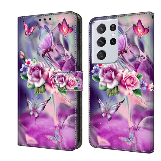 For Samsung Galaxy S21 Ultra Crystal 3D Shockproof Protective Leather Phone Case(Butterfly) - Galaxy S21 Ultra 5G Cases by buy2fix | Online Shopping UK | buy2fix